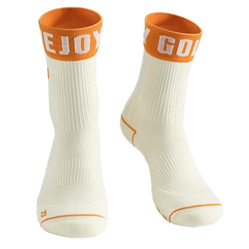 GOLOVEJOY DWZ15 1 Pair Seamless Sports Socks Unisex Mid Calf Running Cycling Socks for Size 35-39 - Orange - 1