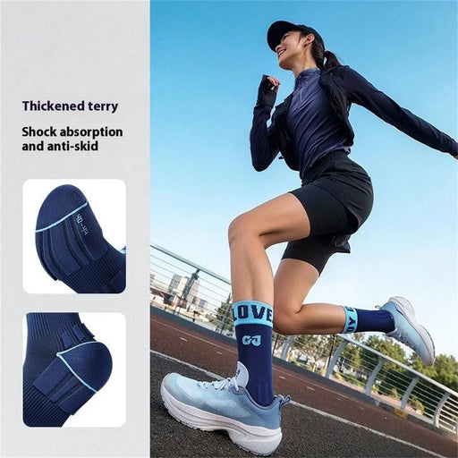 GOLOVEJOY DWZ15 1 Pair Seamless Sports Socks Unisex Mid Calf Running Cycling Socks for Size 35-39 - Orange - 2