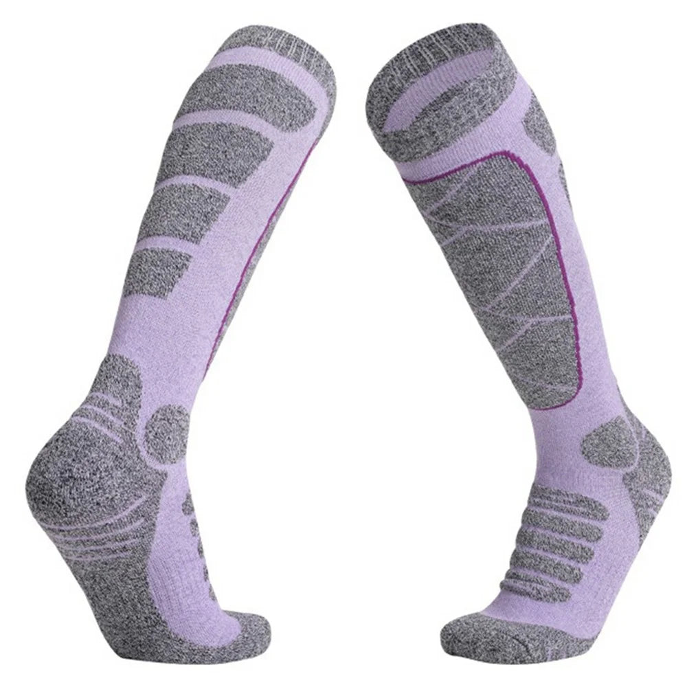 M Size 35-39 Winter Long Socks Moisture-Wicking Warm Cotton Thick Cushioned Hiking Socks for Skiing Sports - Purple - 1