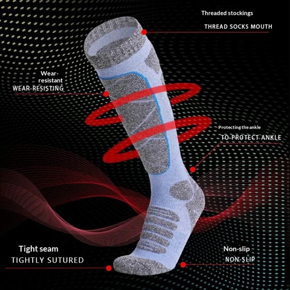 M Size 35-39 Winter Long Socks Moisture-Wicking Warm Cotton Thick Cushioned Hiking Socks for Skiing Sports - Purple - 2