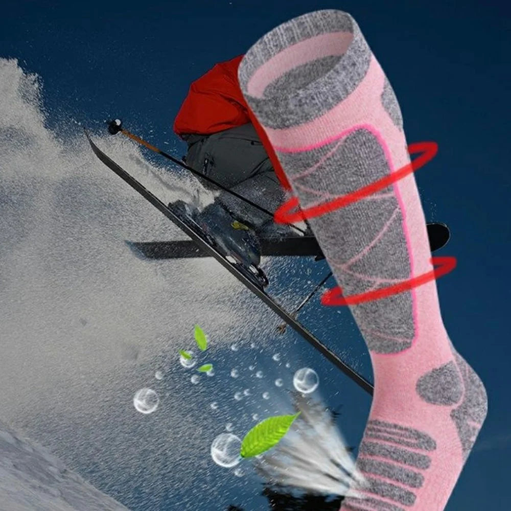 M Size 35-39 Winter Long Socks Moisture-Wicking Warm Cotton Thick Cushioned Hiking Socks for Skiing Sports - Purple - 3