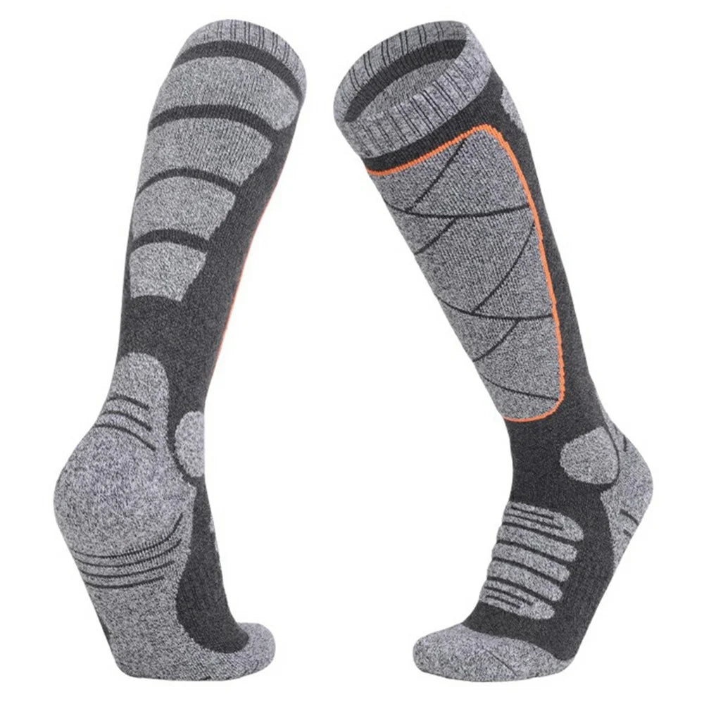 L Size 40-45 Winter Long Athletic Socks Thickened Climbing Hiking Non-slip Warm Socks for Skiing Sports - Orange - 1