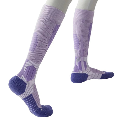 XAOMUYG M Size 35-39 Professional Ski Socks Wool Blend Compression Long Tube Winter Sports Socks for Outdoor Hiking Cycling - Purple - 1