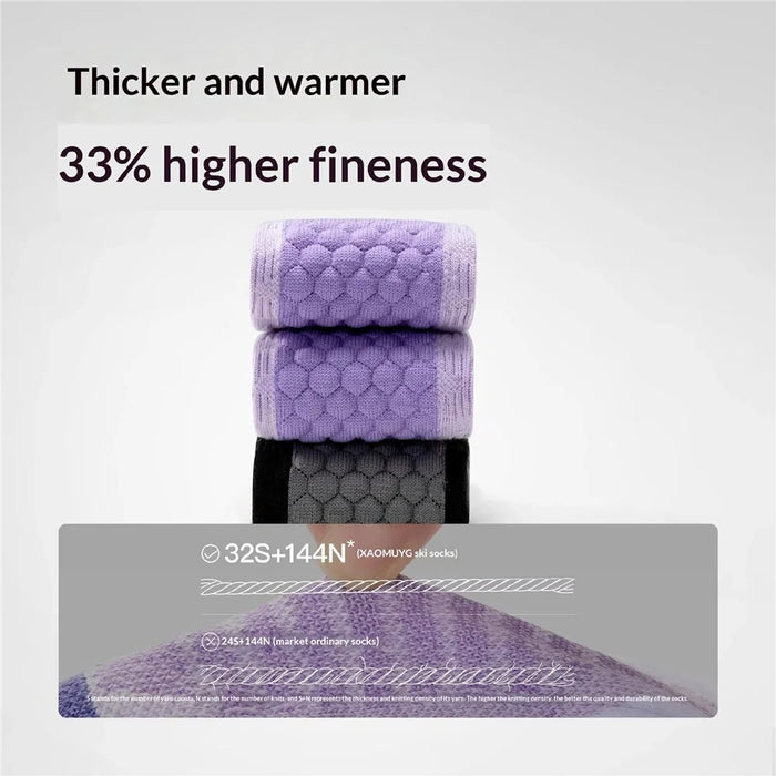 XAOMUYG M Size 35-39 Professional Ski Socks Wool Blend Compression Long Tube Winter Sports Socks for Outdoor Hiking Cycling - Purple - 4
