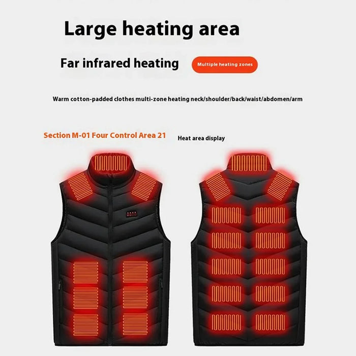 M01 Outdoor Electric Heated Winter Vest Men Women 21 Heating Zones 3-Gear Warm Jacket (Without Power Bank) - Black / S - 3