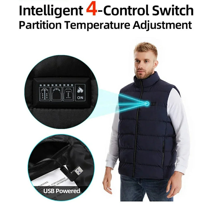 M01 Outdoor Electric Heated Winter Vest Men Women 21 Heating Zones 3-Gear Warm Jacket (Without Power Bank) - Black / S - 4