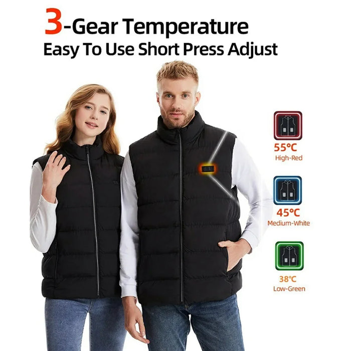 M01 Winter 26 Heating Zones Warm Jacket Outdoor 3-Gear Electric Heated Zipper Vest (Without Power Bank) - Black / S - 5