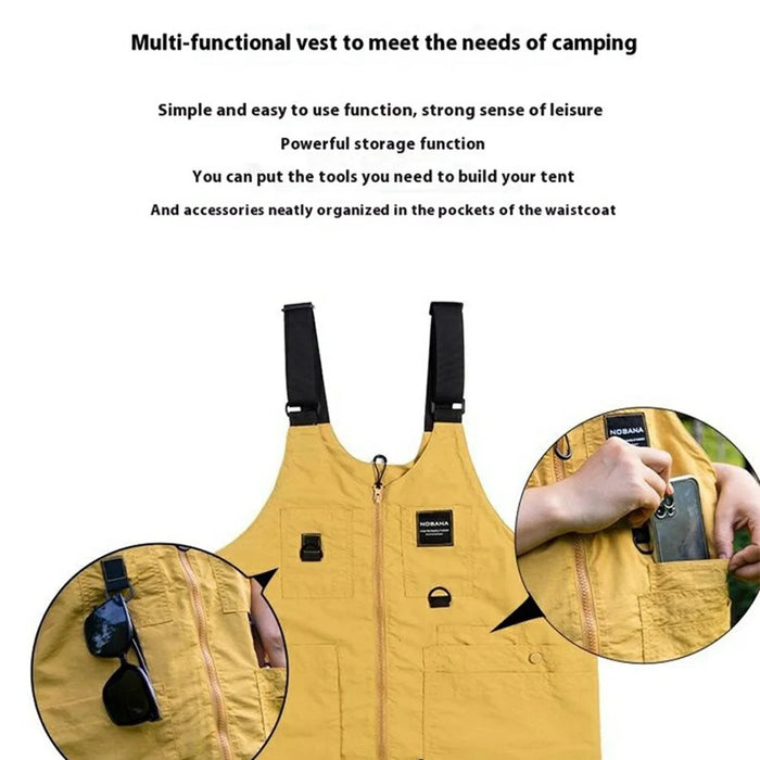 NOBANA Waterproof Polyester Camping Vest Hiking Waistcoat with Multiple Pockets, One Size - Yellow - 4