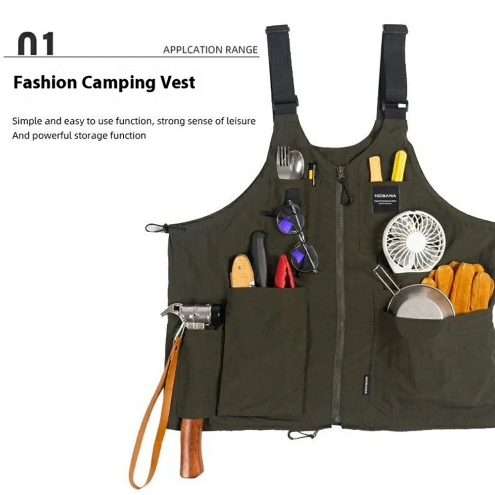 NOBANA Waterproof Polyester Camping Vest Hiking Waistcoat with Multiple Pockets, One Size - Yellow - 6
