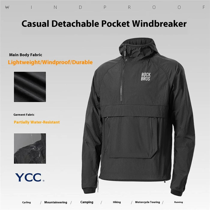 ROCKBROS YDWT013 Detachable Pocket Windbreaker Outdoor Waterproof Jacket for Camping / Cycling / Hiking / Commuting Long Sleeve Men Coat - Black  /  M - 2
