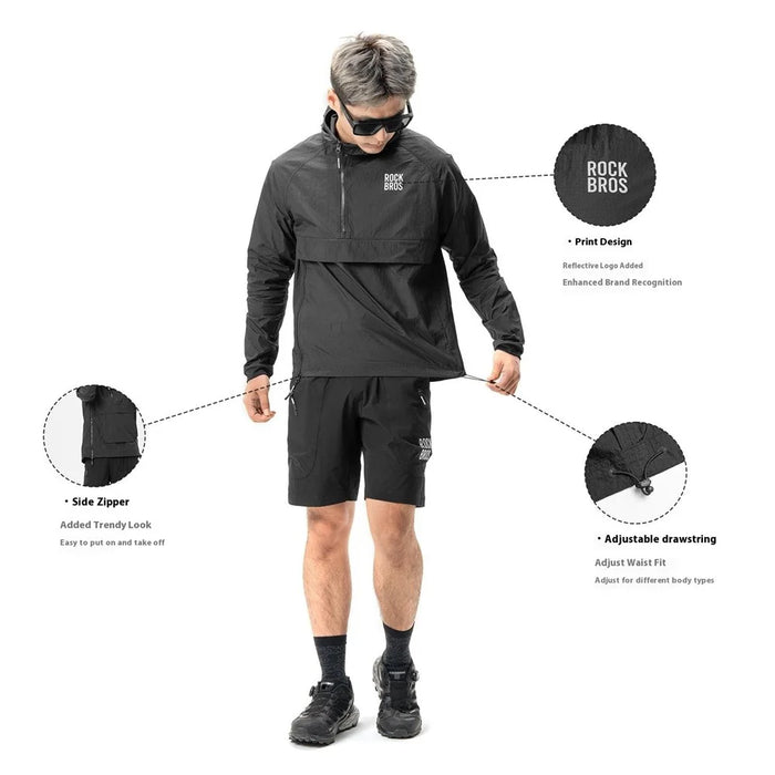 ROCKBROS YDWT013 Detachable Pocket Windbreaker Outdoor Waterproof Jacket for Camping / Cycling / Hiking / Commuting Long Sleeve Men Coat - Black  /  M - 3