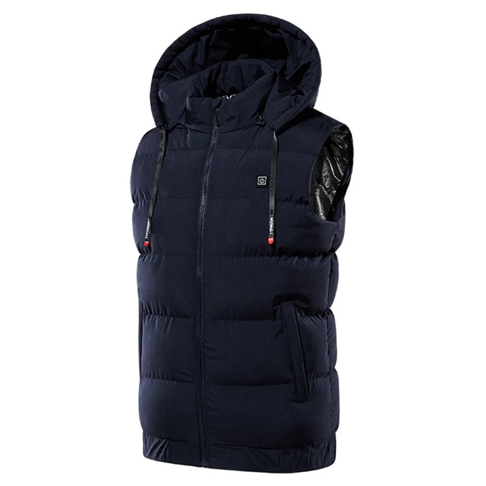 Smart Heated Winter Thermal Vest Thicken Hoodie Heating Vest for Men Women (without Power Bank), Singles Button  /  9 Heated Zone - Sapphire / L - 1