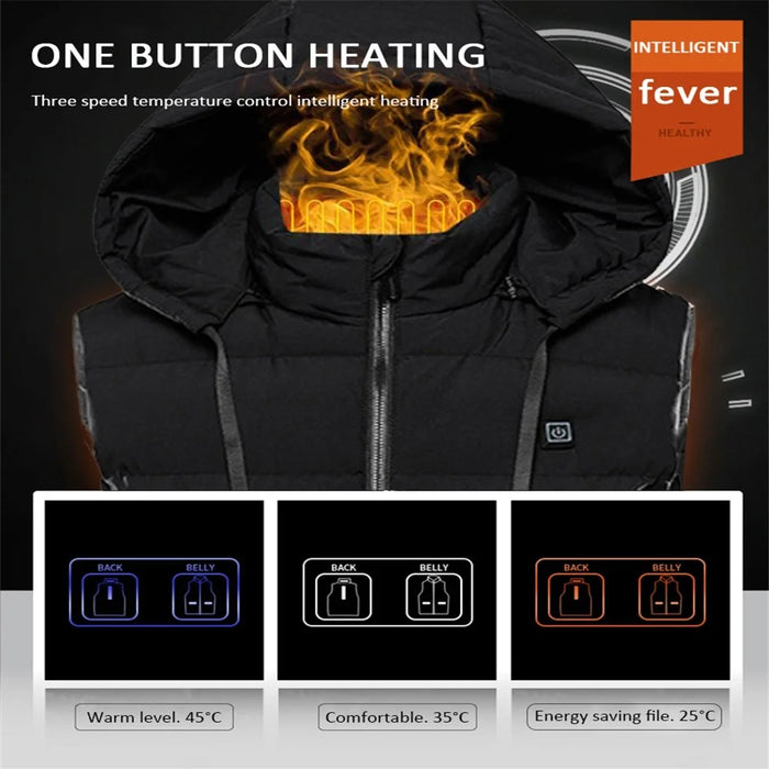 Smart Heated Winter Thermal Vest Thicken Hoodie Heating Vest for Men Women (without Power Bank), Singles Button  /  9 Heated Zone - Sapphire / L - 5