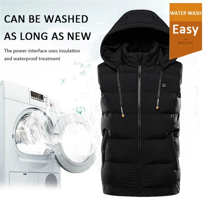 Smart Heated Winter Thermal Vest Thicken Hoodie Heating Vest for Men Women (without Power Bank), Singles Button  /  9 Heated Zone - Sapphire / L - 7