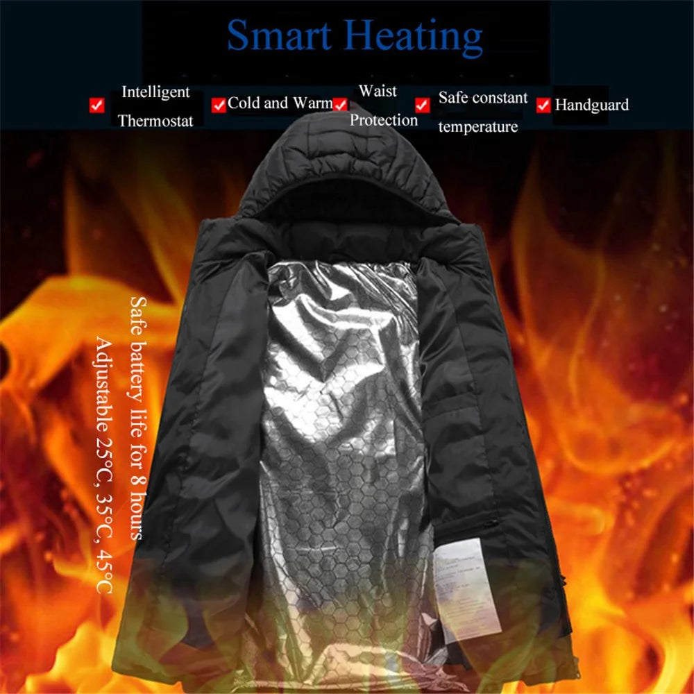 USB Electric Heating Warm Cloth Long Sleeve Cotton Hooded Heated Coat 9-Zones Heating Jacket (without Power Bank) - Black / M - 3