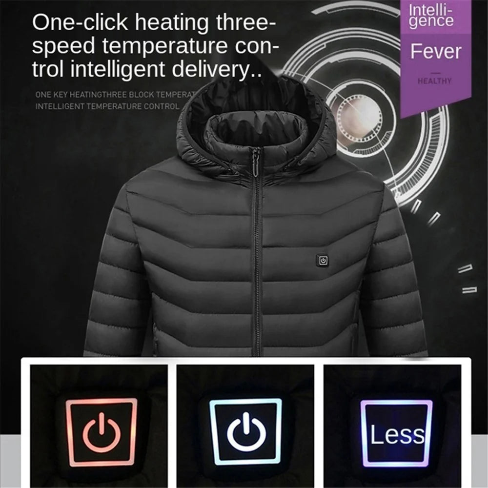 USB Electric Heating Warm Cloth Long Sleeve Cotton Hooded Heated Coat 9-Zones Heating Jacket (without Power Bank) - Black / M - 5