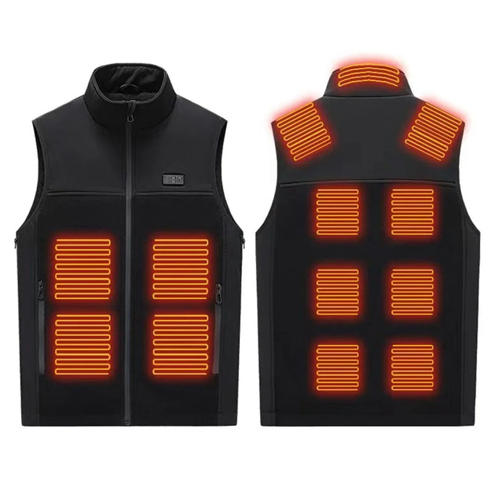Electric Heated Winter Thermal Fleece Vest Men Women 3-Gear Heating Warm Jacket (without Power Bank), 3 Buttons / 13 Heated Zones - S / M / L - 2