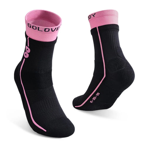 GOLOVEJOY DWZ16 1 Pair Size 35-39 Women Middle Tube Seamless Sports Socks for Running Cycling Fitness Tennis Badminton - Pink - 1