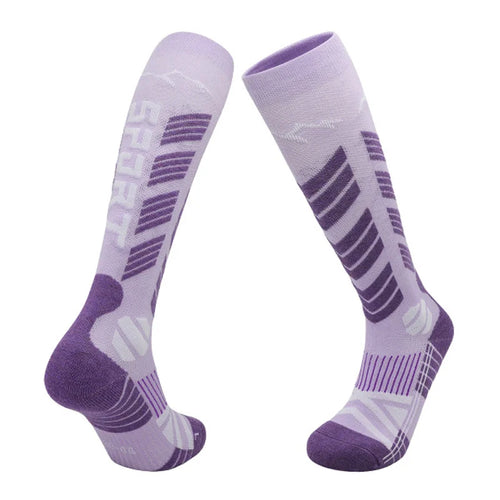 PORFIN 1 Pair Professional Ski Socks High Performance Wool Blend Moisture Wicking Anti Slip Unisex - Light Purple / Dark Purple M Size (34-38) - 1