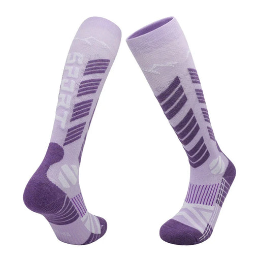 PORFIN 1 Pair Professional Ski Socks High Performance Wool Blend Moisture Wicking Anti Slip Unisex - Light Purple / Dark Purple M Size (34-38) - 1