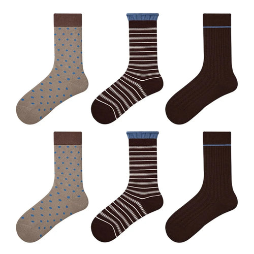 3 Pairs Fashion Cotton Socks Breathable Moisture Wicking Elastic Mid Calf Socks for Women - R9105 - 1