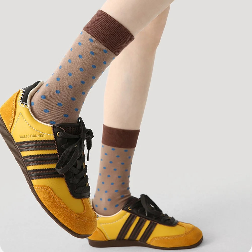 3 Pairs Fashion Cotton Socks Breathable Moisture Wicking Elastic Mid Calf Socks for Women - R9105 - 6