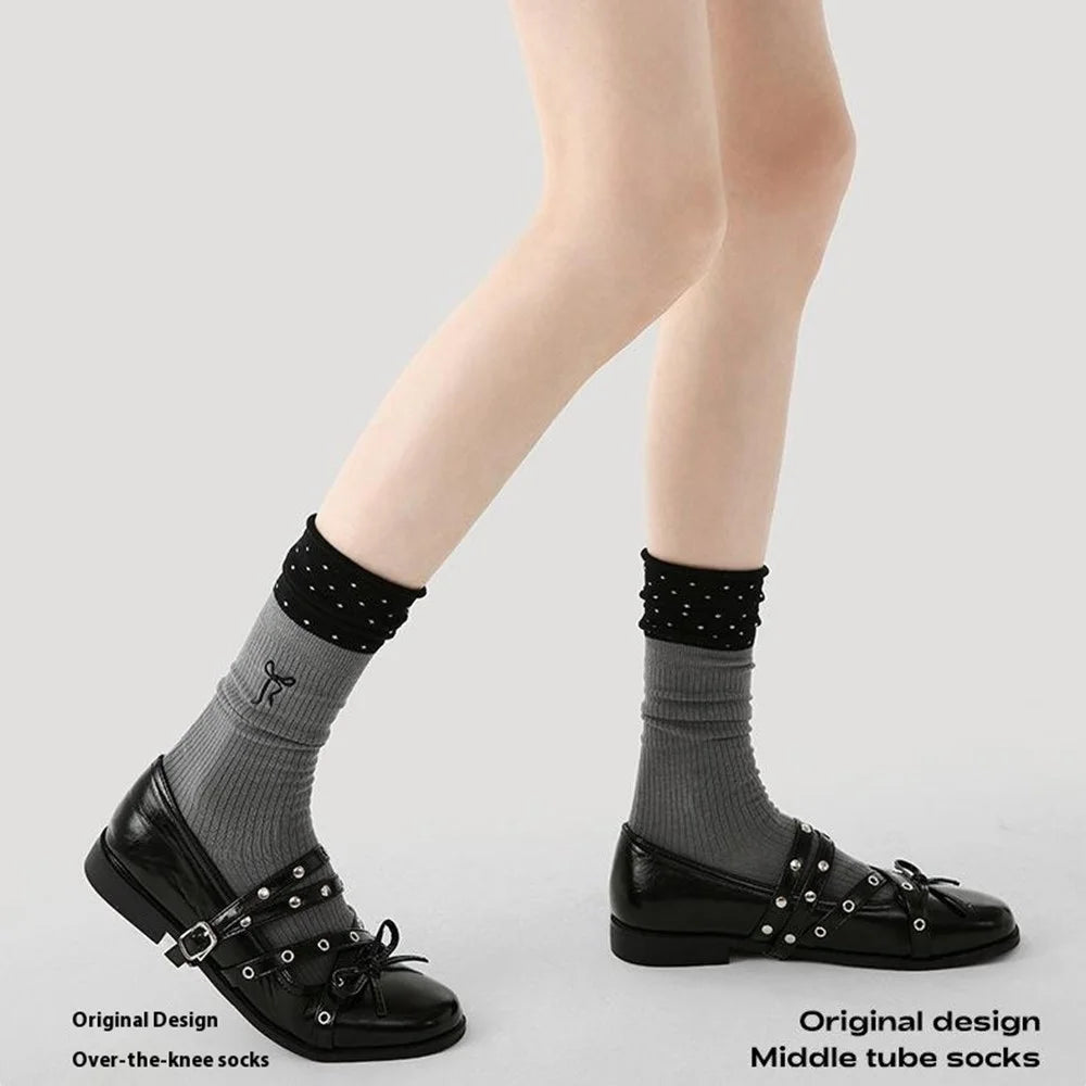 1 Pair Breathable Mid Calf Socks for Women Fashion Elastic Moisture Wicking Cotton Socks - R9175 - 3