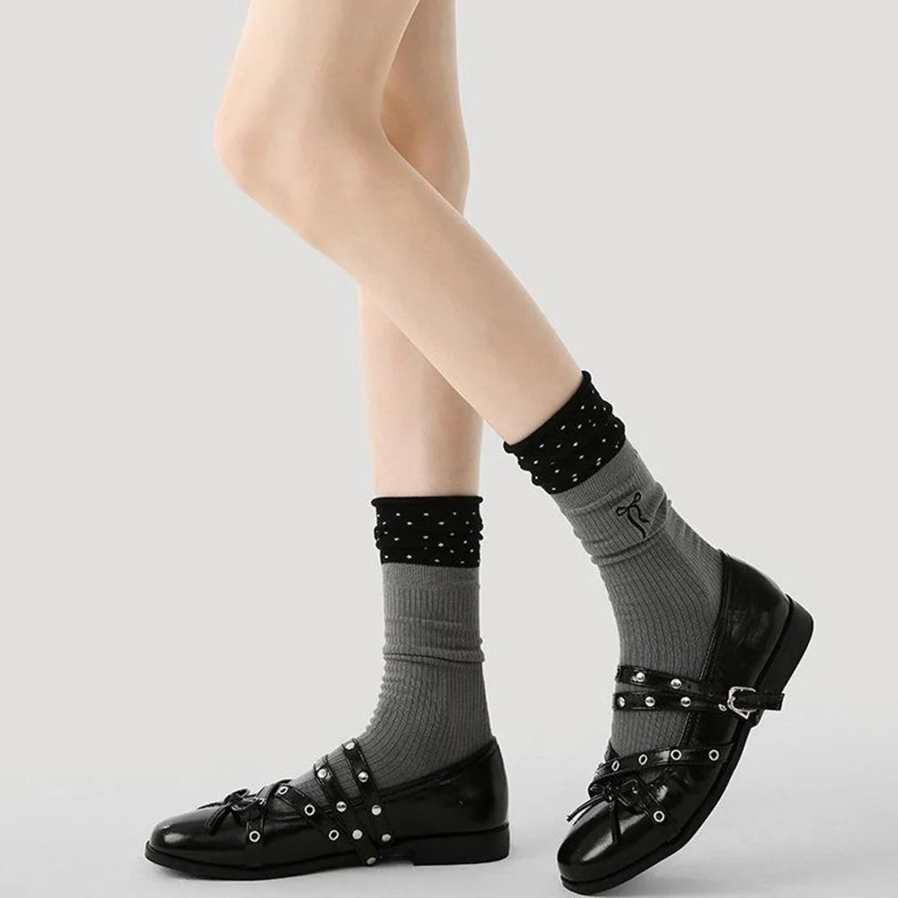 1 Pair Breathable Mid Calf Socks for Women Fashion Elastic Moisture Wicking Cotton Socks - R9175 - 4