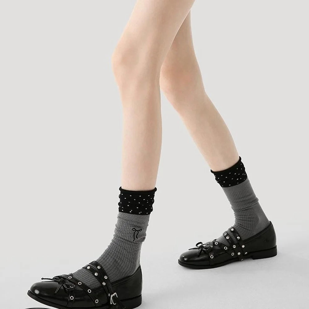 1 Pair Breathable Mid Calf Socks for Women Fashion Elastic Moisture Wicking Cotton Socks - R9175 - 5