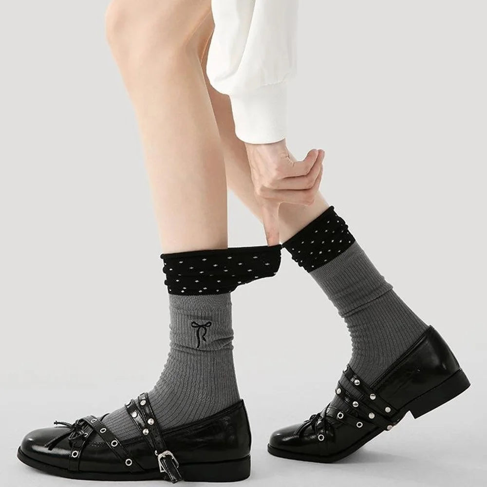 1 Pair Breathable Mid Calf Socks for Women Fashion Elastic Moisture Wicking Cotton Socks - R9175 - 6