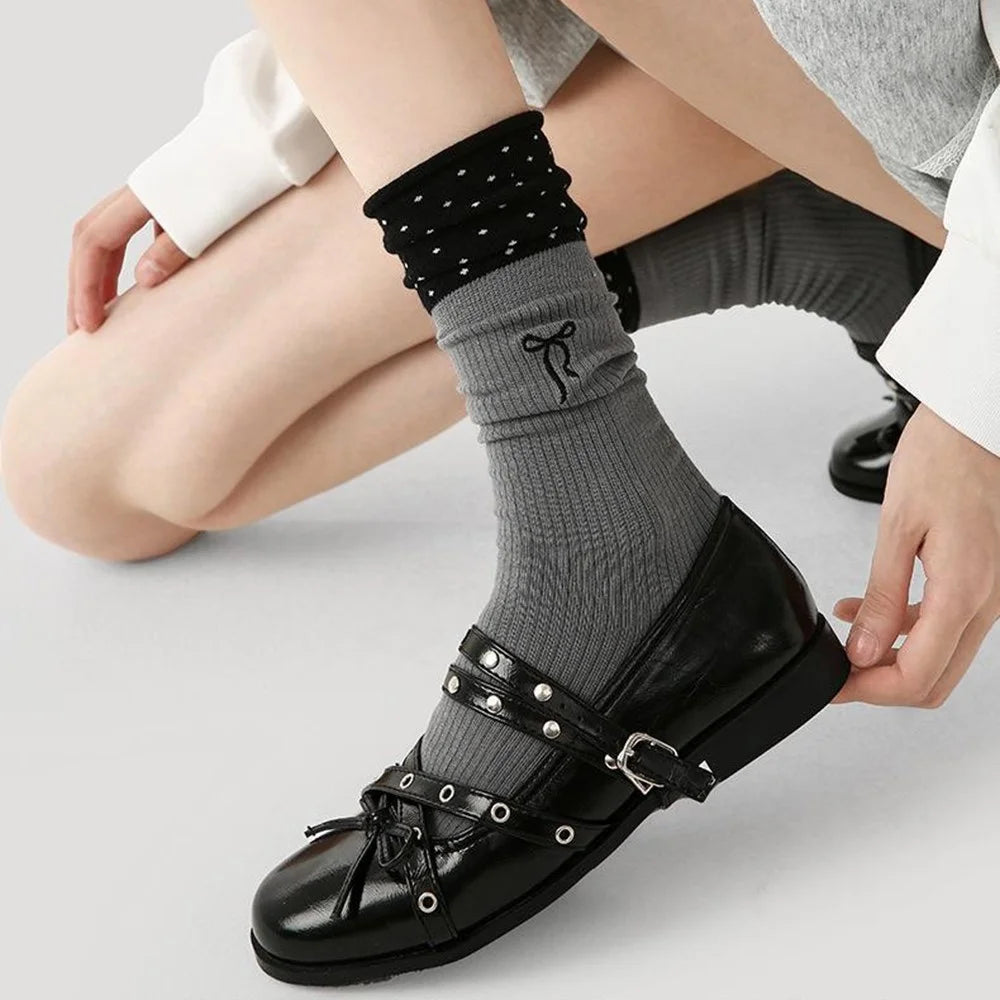 1 Pair Breathable Mid Calf Socks for Women Fashion Elastic Moisture Wicking Cotton Socks - R9175 - 7