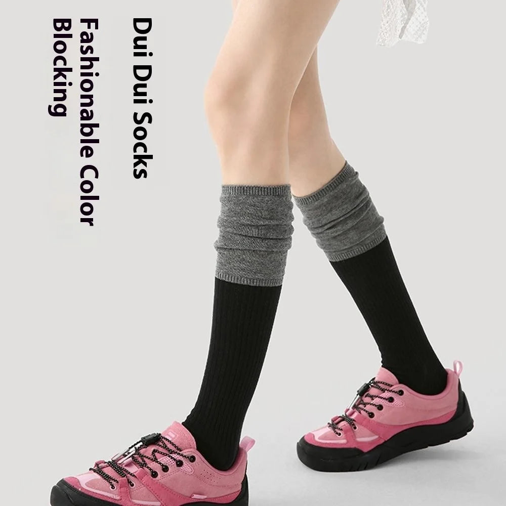 1 Pair Breathable Cotton Socks Fashion Women Elastic Cuff Moisture Wicking Seamless High Tube Socks - R9144 - 2