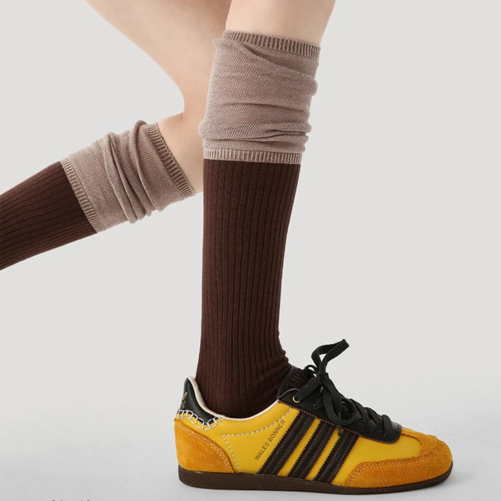 1 Pair Breathable Cotton Socks Fashion Women Elastic Cuff Moisture Wicking Seamless High Tube Socks - R9144 - 3