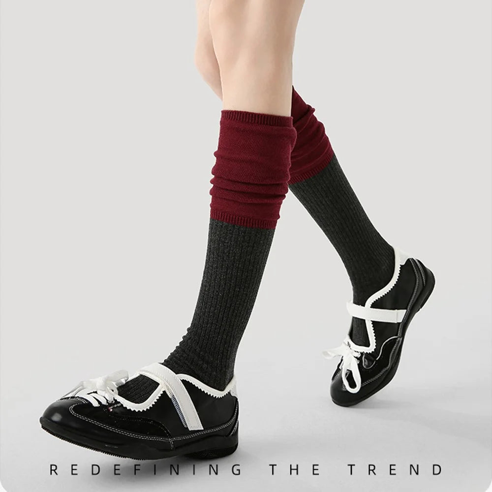 1 Pair Breathable Cotton Socks Fashion Women Elastic Cuff Moisture Wicking Seamless High Tube Socks - R9144 - 5