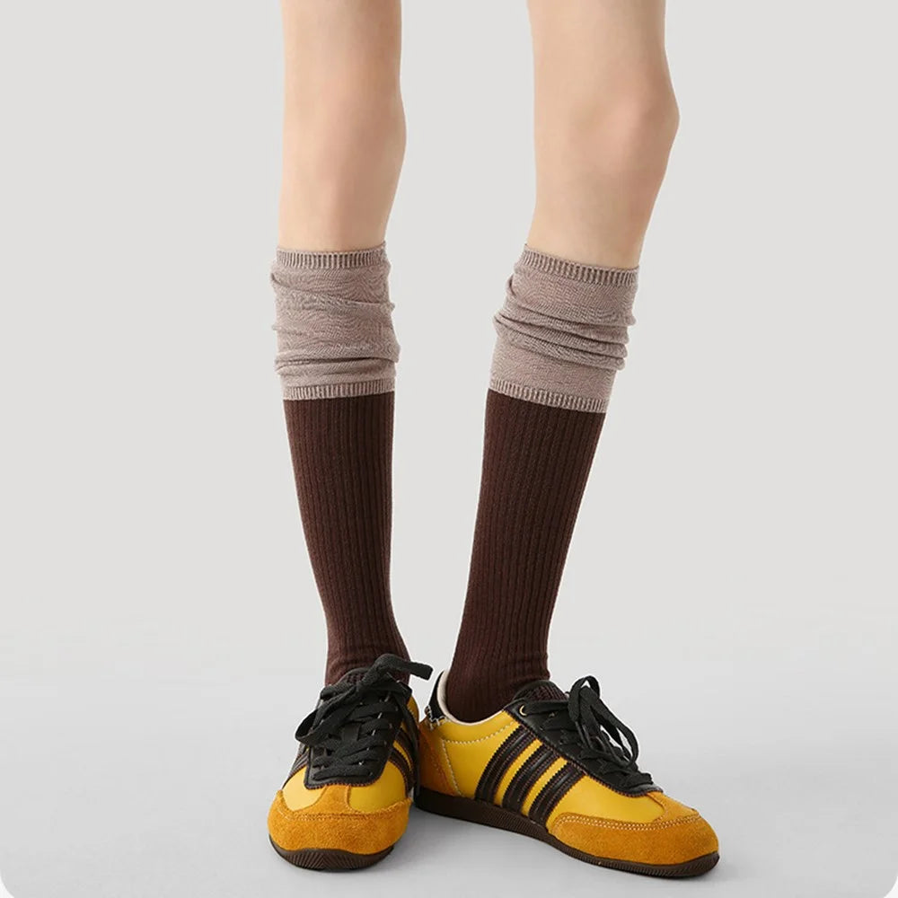 1 Pair Breathable Cotton Socks Fashion Women Elastic Cuff Moisture Wicking Seamless High Tube Socks - R9144 - 6