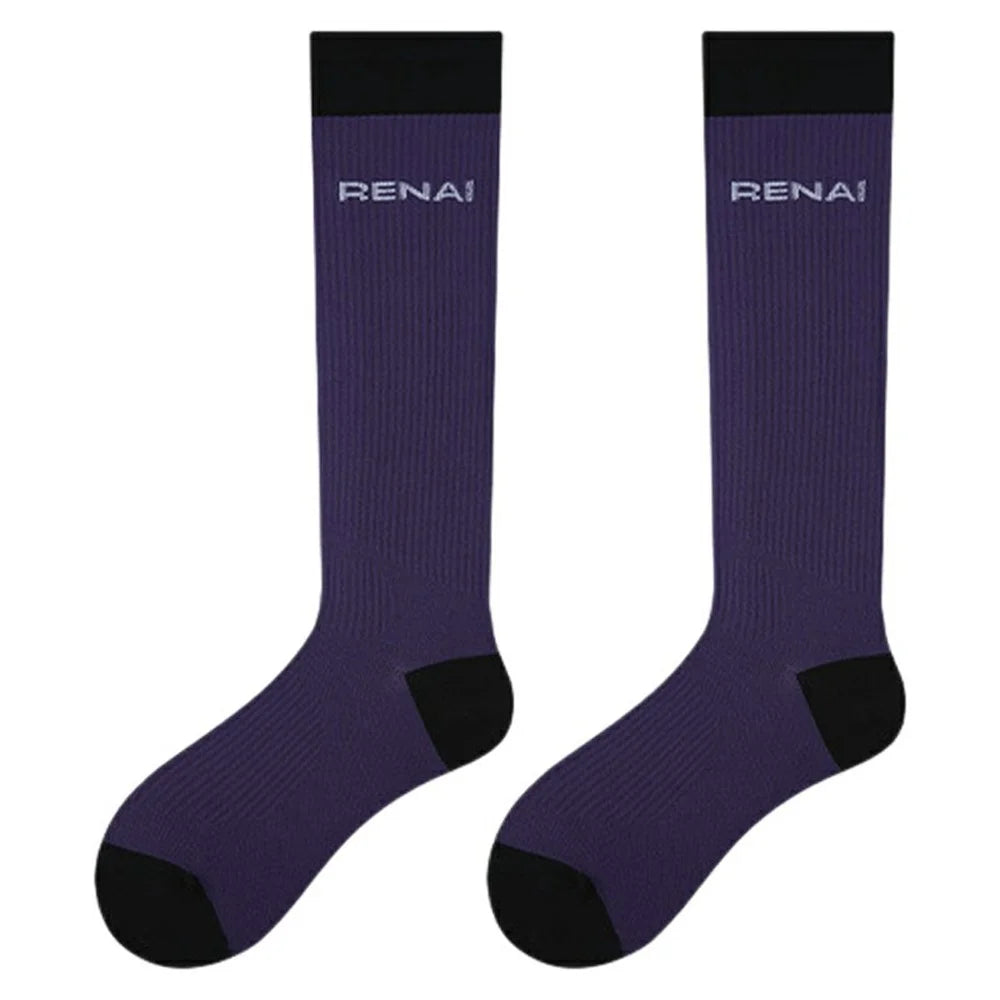 1 Pair Gradient Compression Women Athletic Socks for Running Hiking Cycling Breathable High Tube Socks - S0054 - 1