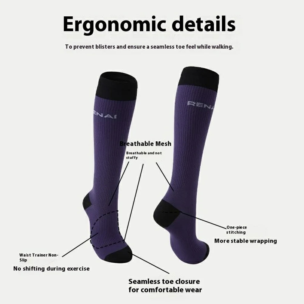 1 Pair Gradient Compression Women Athletic Socks for Running Hiking Cycling Breathable High Tube Socks - S0054 - 4