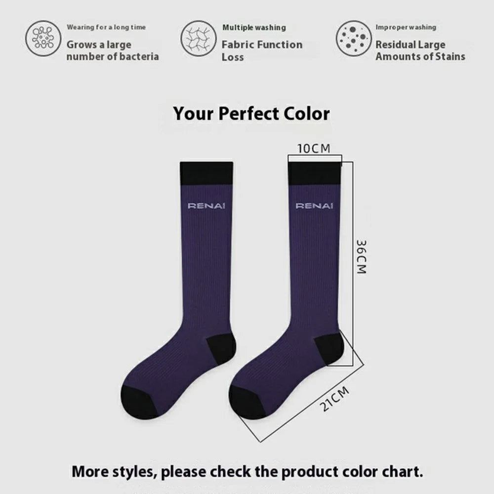 1 Pair Gradient Compression Women Athletic Socks for Running Hiking Cycling Breathable High Tube Socks - S0054 - 7