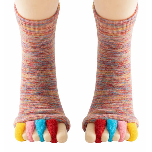 1 Pair Yoga Five Toe Separator Socks Breathable Anti Friction Bunion Corrector Mid Calf Socks, One Size - Multi-Pink - 1