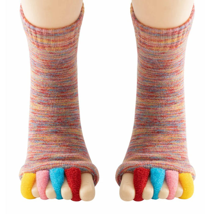 1 Pair Yoga Five Toe Separator Socks Breathable Anti Friction Bunion Corrector Mid Calf Socks, One Size - Multi-Pink - 1