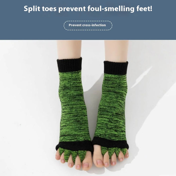 1 Pair Yoga Five Toe Separator Socks Breathable Anti Friction Bunion Corrector Mid Calf Socks, One Size - Multi-Pink - 5