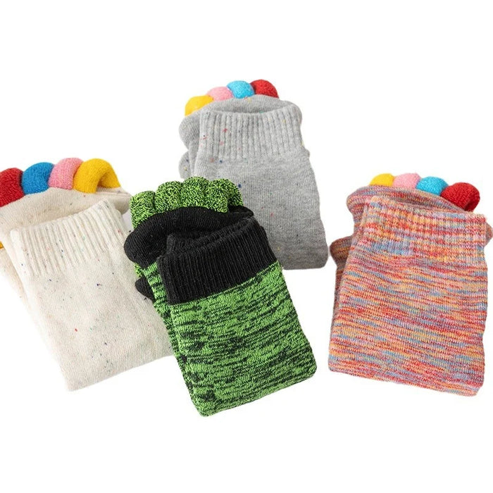 1 Pair Yoga Five Toe Separator Socks Breathable Anti Friction Bunion Corrector Mid Calf Socks, One Size - Multi-Pink - 6