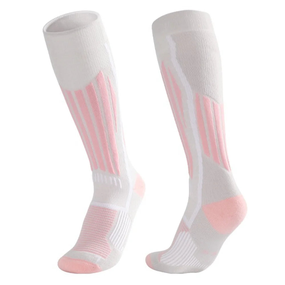 DWZ20 High Tube Skiing Socks Men Women Winter Thick Compression Socks for Outdoor Hiking Cycling - Pink+White/M - 1