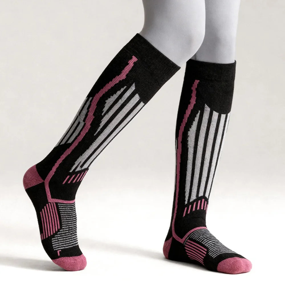 DWZ20 High Tube Skiing Socks Men Women Winter Thick Compression Socks for Outdoor Hiking Cycling - Pink+White/M - 5
