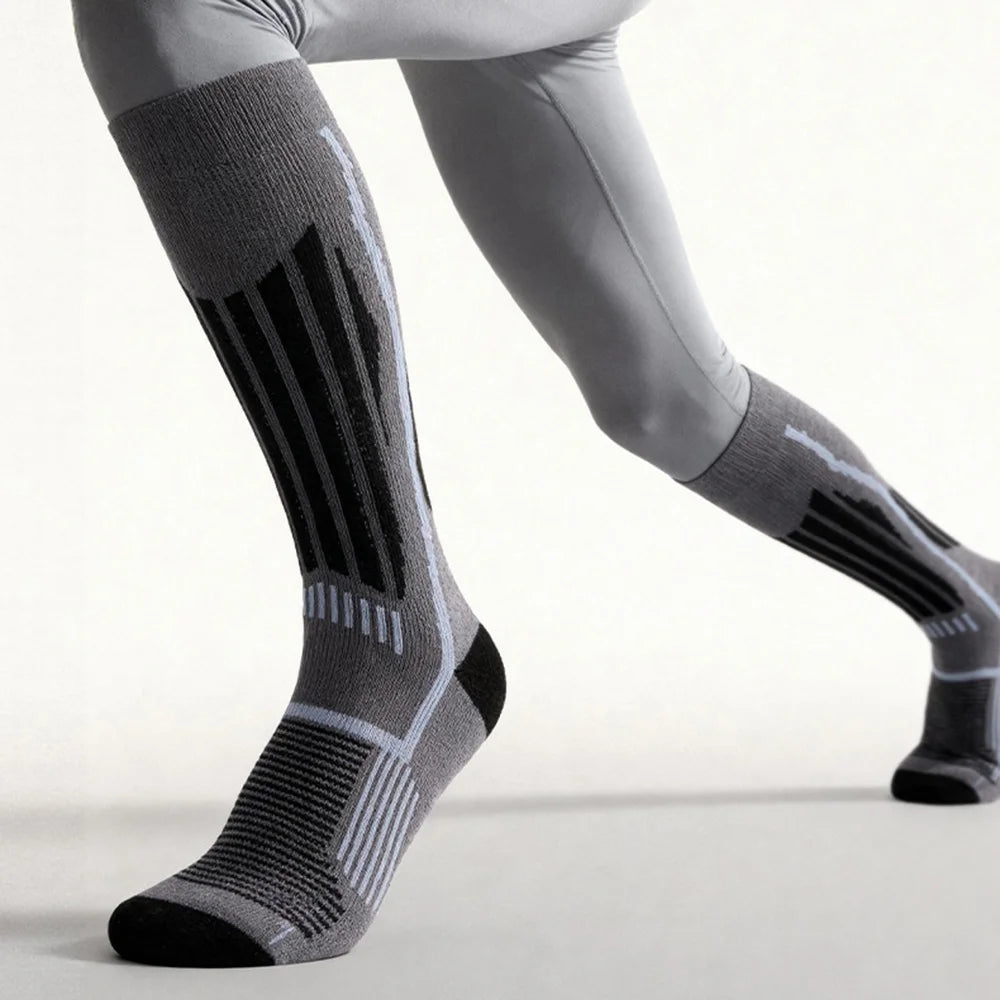 DWZ20 High Tube Skiing Socks Men Women Winter Thick Compression Socks for Outdoor Hiking Cycling - Pink+White/M - 7