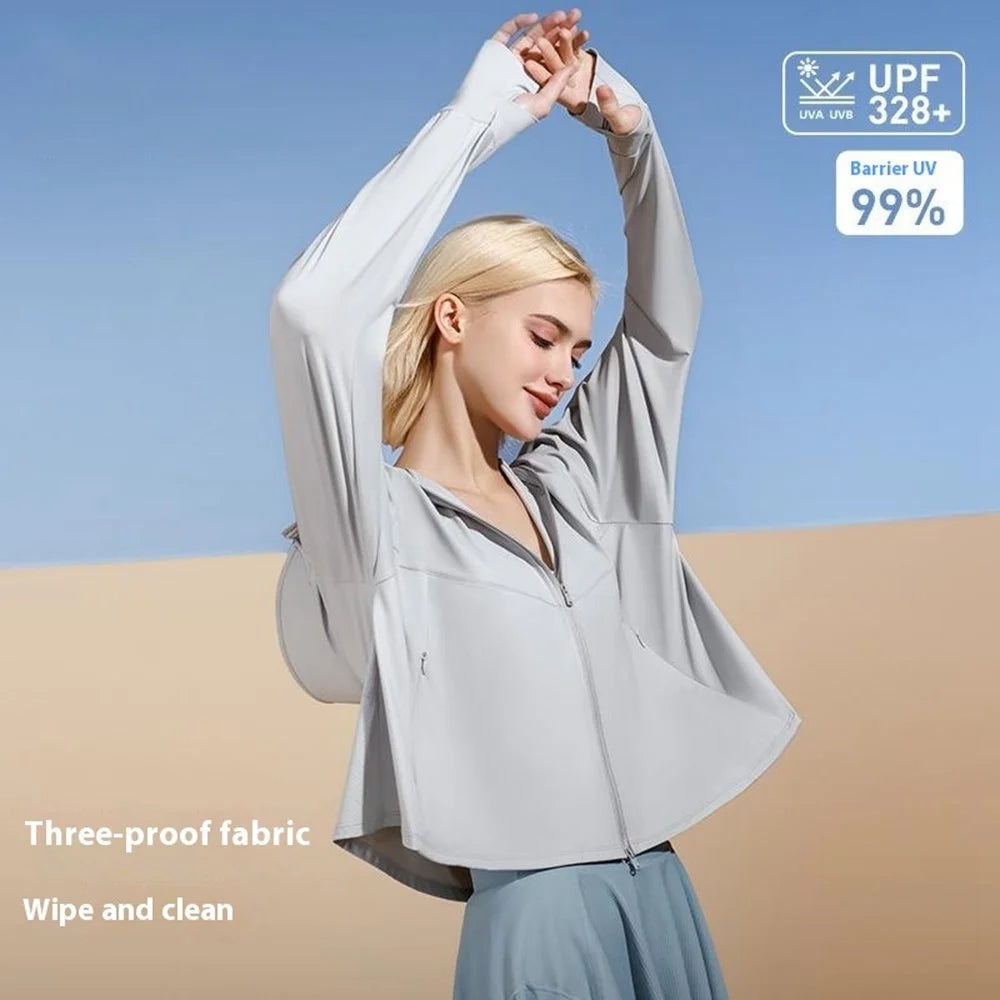GOLOVEJOY FSY11 Lightweight Sun Protection Jacket Cooling Breathable Coat with Removable Hood Brim - Light Grey - 3