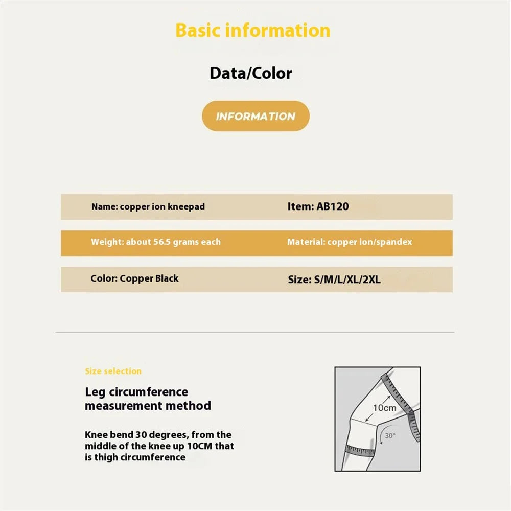 AB120 1PCS Protective Knee Pad Copper Ion Fabric Breathable Leg Sleeve for Badminton Basketball Runing Fitness Injury Care - S - 7