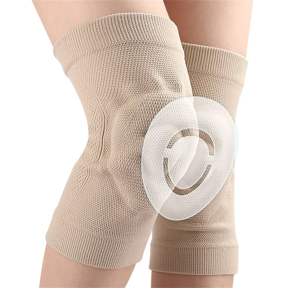 077 1Pair Sports Knee Sleeves Anti Slip Breathable Compression Support Brace for Running / Cycling / Dancing - Skin Color / M - 3
