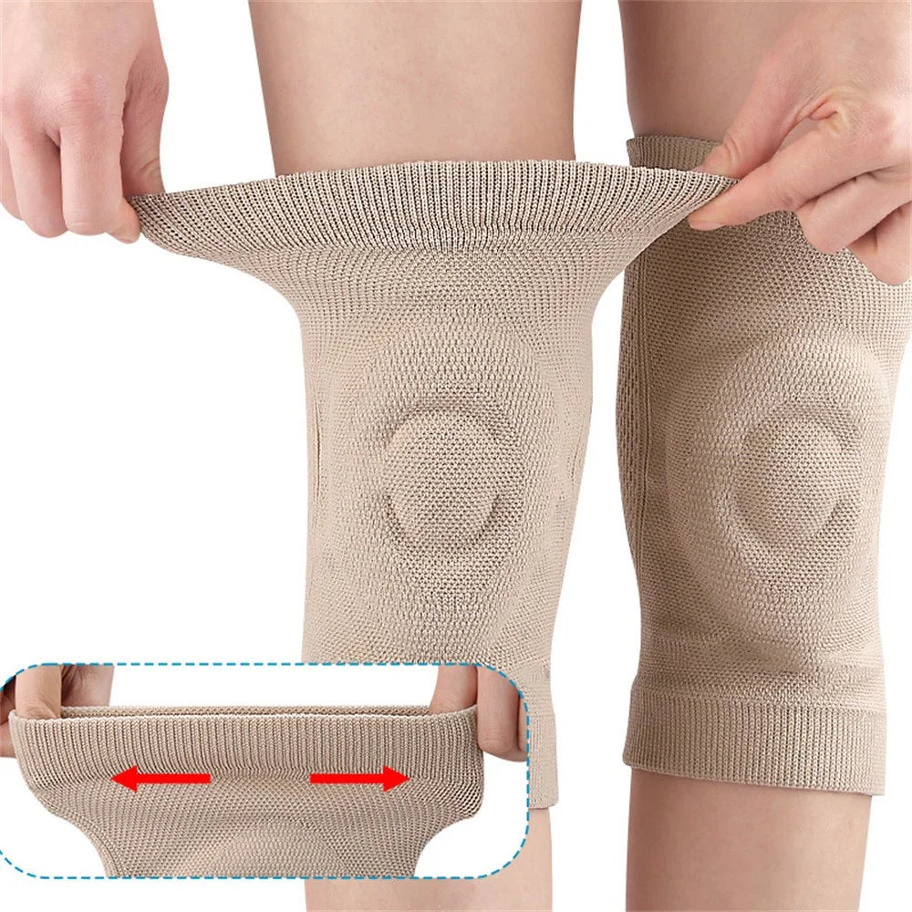 077 1Pair Sports Knee Sleeves Anti Slip Breathable Compression Support Brace for Running / Cycling / Dancing - Skin Color / M - 4