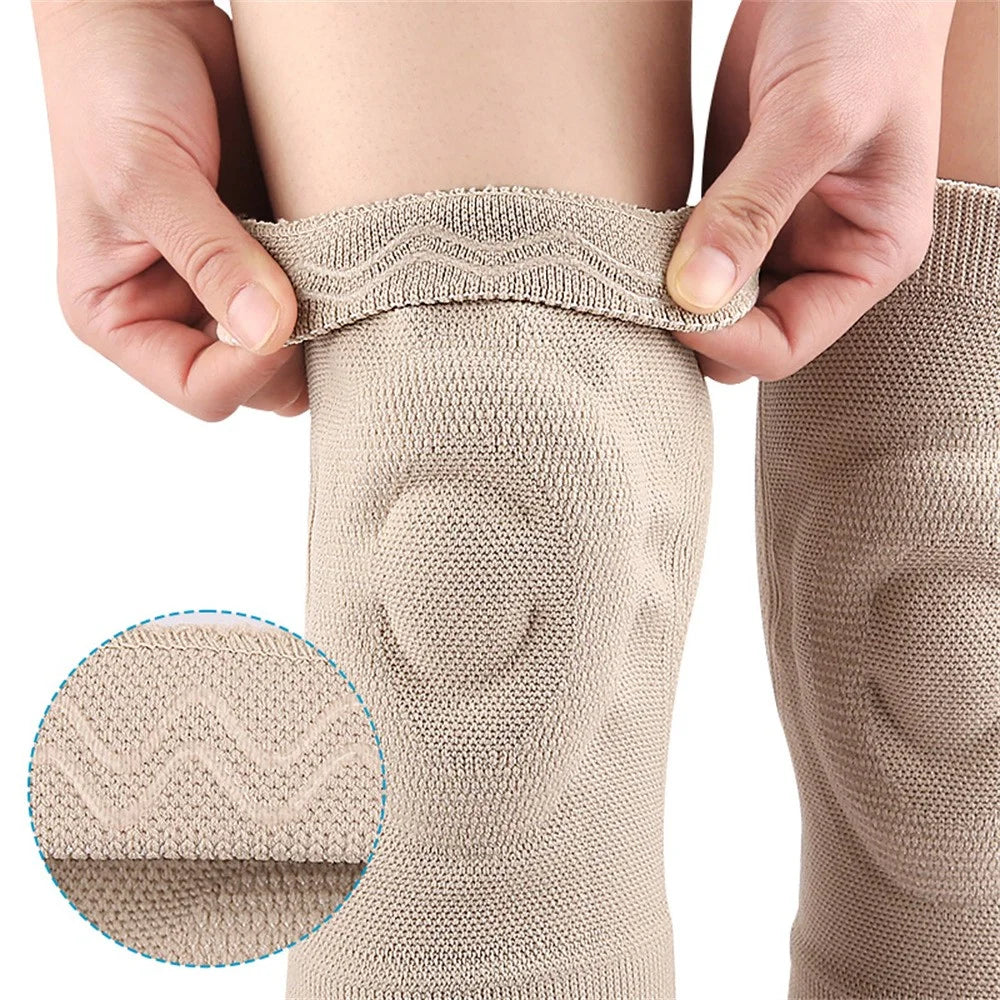 077 1Pair Sports Knee Sleeves Anti Slip Breathable Compression Support Brace for Running / Cycling / Dancing - Skin Color / M - 5
